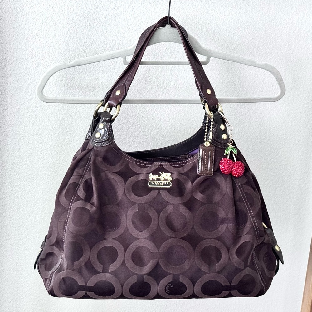 Coach Brown Maggie Shoulder Bag with Signature Monogram